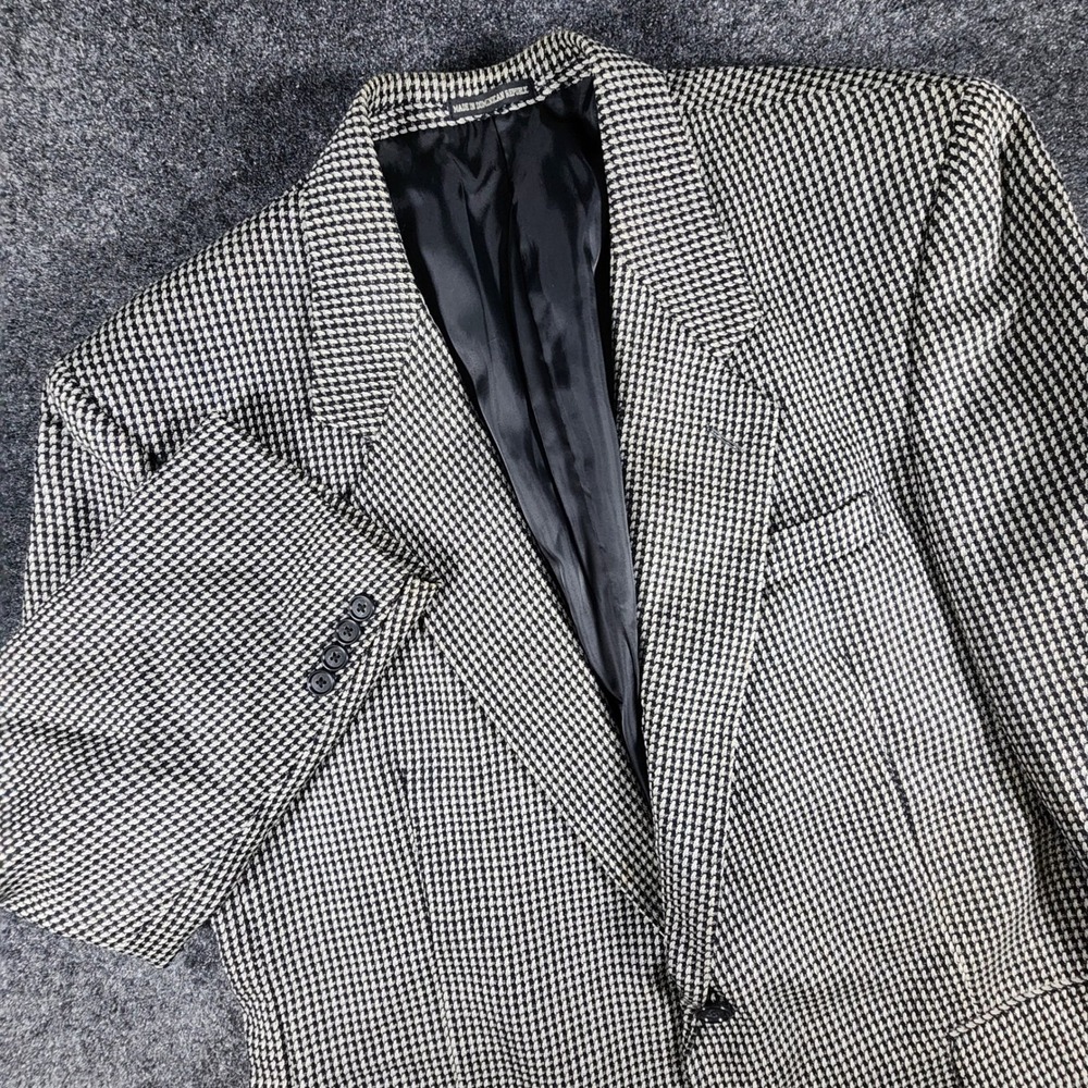 Tom James Blazer Mens 44R Black White Houndstooth 100% Wool Sport Coat 2-Button - Picture 4 of 15